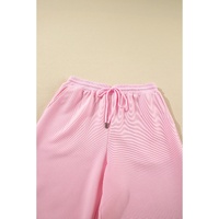 Pink Textured Ruffled Sleeve Zipped Top and Wide Leg Pants Set - L thumbnail