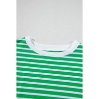 Dark Green Striped Cap Sleeve Tee and Shorts Set - S thumbnail