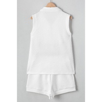 White Textured Half Zip Tank Top Drawstring Shorts Set - S thumbnail