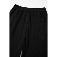 Black Solid Color Textured Buttoned Shirt and Casual Pants Set - XL thumbnail