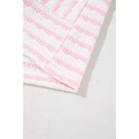 Pink Stripe Knitted Short Sleeve Top and Drawstring Shorts Set - L thumbnail