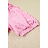 Pink Half Zip Puff Sleeve Top and Ruffled Shorts Set - S thumbnail