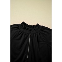 Black Half Zip Puff Sleeve Top and Ruffled Shorts Set - 2XL thumbnail