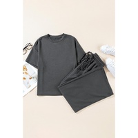 Dark Grey Drawstring Side Crewneck Tee and Loose Pants Set - L thumbnail