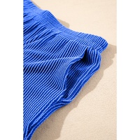 Sky Blue Corded Collared Half Zip Tank Top Two Piece Shorts Set - XL thumbnail