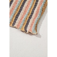 Multicolour Vertical Striped Smocked Cami Top Wide Leg Pants Set - L thumbnail