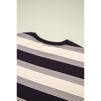 Black Stripe Short Sleeve T Shirt and High Waist Pocketed Shorts Set - XL thumbnail
