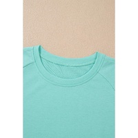 Mint Green Raglan Short Sleeve Tee and Wide Leg Pants Set - L thumbnail