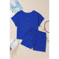 Sky Blue Sequined USA Bowknot Buttoned Back Textured Short Set - XL thumbnail