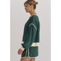 Evergreen Color Contrast Loose Pullover and Lace-up Waist Skort Set - S thumbnail