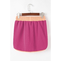 Rose Red Color Contrast Loose Pullover and Lace-up Waist Skort Set - S thumbnail