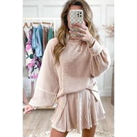 Jet Stream Corded Lantern Sleeve Top High Waist Ruffled Mini Skirt Set - L thumbnail