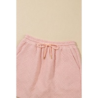 Light Pink Striped Collared Zip up Textured Skirt Set - M thumbnail