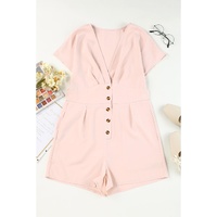 Azura Exchange Pink Deep V Neck Buttoned High Waist Romper - L thumbnail
