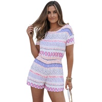 Multicolor Aztec Print Short Sleeve Romper - M thumbnail