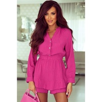 Azura Exchange Rose Textured Tiered Ruffled Buttoned Long Sleeve Romper - L thumbnail