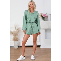 Blue French Terry Hoodie Romper - L thumbnail
