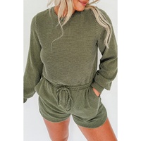 Pickle Green Corded Pullover Long Sleeve Drawstring Romper - L thumbnail