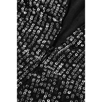 Black Sequin V Neck Flutter Sleeve Wide Leg Jumpsuit - M thumbnail