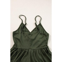 Moss Green Spaghetti Straps Cinched Waist Ribbed Romper - L thumbnail