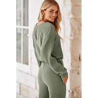 Laurel Green Solid Ribbed Knit Keyhole Back High Waist Jumpsuit - L thumbnail
