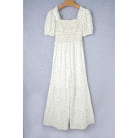 White Boho Floral Smocked Wide Leg Short Puff Sleeve Jumpsuit - L thumbnail