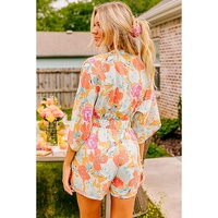 Orange Blooming Floral Print Front Tie Romper - L thumbnail