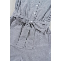 Blue Stripe Chest Pockets Buttoned Belted High Waist Romper - M thumbnail