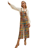 Multicolour Boho Floral Print Crossed Straps Ankle-length Jumpsuit - L thumbnail
