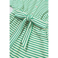 Green Stripe Textured Short Sleeve Collared Buttoned Waist Tie Romper - XL thumbnail