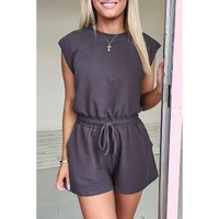 Bristol Black Knit Open Back Cap Sleeve Drawstring Romper - L thumbnail