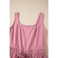 Light Pink Lace-up Elastic Waist Sleeveless Square Neck Jumpsuit - L thumbnail