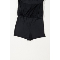 Black Plain Sleeveless Loop Drawstring Cinched Waist Romper - S thumbnail