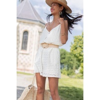 White Lace Spaghetti Strap V Neck Loose Fit Romper - L thumbnail