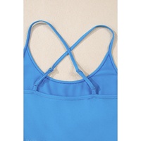 Blue Crossed Spaghetti Straps Drawstring Waist Sporty Romper - XL thumbnail