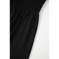 Black Spaghetti Straps Shirred Bodice Pocketed Wide Leg Jumpsuit - L thumbnail