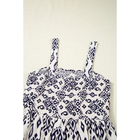 Blue Boho Geometric Print Shirred High Waist Wide Leg Jumpsuit - S thumbnail