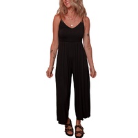 Black Spaghetti Straps Open Back Pleated Wide Leg Jumpsuit - L thumbnail