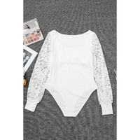White Lace Sleeves Square Neck Bodysuit - M thumbnail