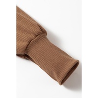 Brown Ribbed Balloon Sleeve Bodysuit - XL thumbnail