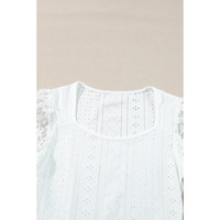 White Frenchy Contrast Lace Bishop Sleeve Bodysuit - L thumbnail