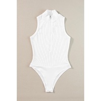 White Zip up Mock Neck Ribbed Sleeveless Bodysuit - M thumbnail