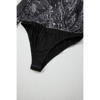 Black Sequin Mesh Long Sleeve Surplice Neck Bodysuit - L thumbnail