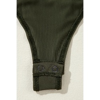Moss Green Ruched Wrap V Neck Long Sleeve Bodysuit - L thumbnail