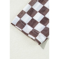Brown Checkered Printed Long Sleeve High Neck Bodysuit - L thumbnail