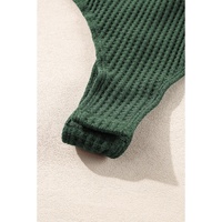 Blackish Green Waffle Knit Slim Fit Wrap V Neck Bodysuit - M thumbnail
