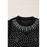 Black Rhinestone Sheer Mesh Long Sleeve Bodysuit - S thumbnail