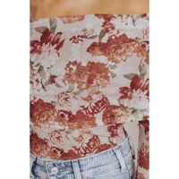 Pink Floral Printed Long Sleeve Sheath Bodysuit - L thumbnail