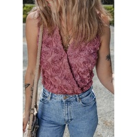Heather Floral Textured V Neck Wrapped Sleeveless Bodysuit - L thumbnail