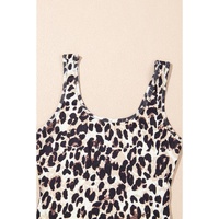 Brown Leopard Print U Neck Sleeveless Bodysuit - L thumbnail